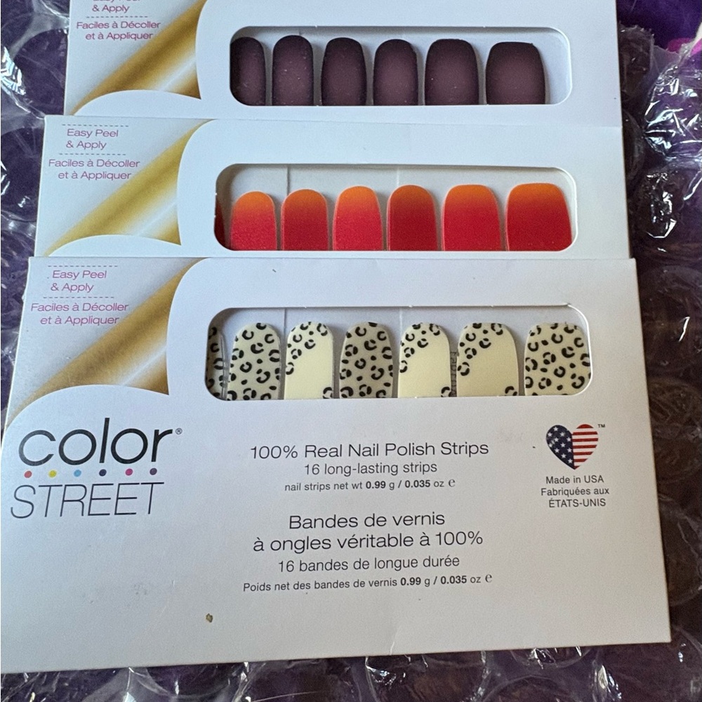Color Street Nail Polish Strips Set - Purple, Orange, White